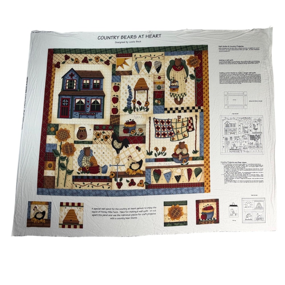 Country Bears at Heart Fabric Panel Cranston Print Cotton Cut & Sew PreWashed